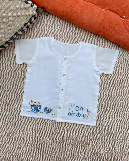 Bhaakur White Printed Jhablas-100% GOTS Certified Cotton-Short Sleeves-Pack of 3-For Infants