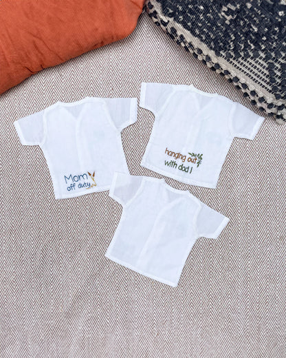 Bhaakur White Preemie Printed Jhablas-Organic 100% GOTS Certified Cotton-Short Sleeves-Pack of 3