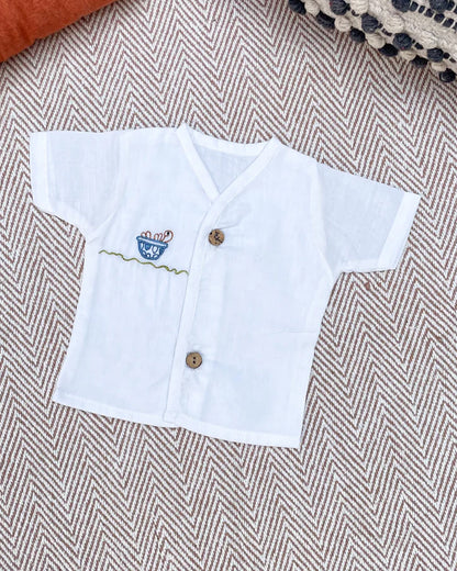Bhaakur White Preemie Printed Jhablas-Organic 100% GOTS Certified Cotton-Short Sleeves-Pack of 3