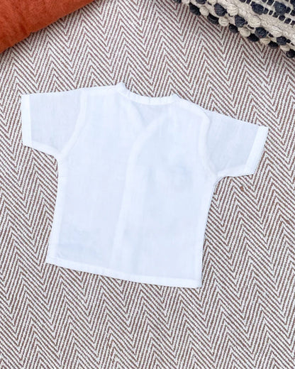 Bhaakur White Preemie Printed Jhablas-Organic 100% GOTS Certified Cotton-Short Sleeves-Pack of 3