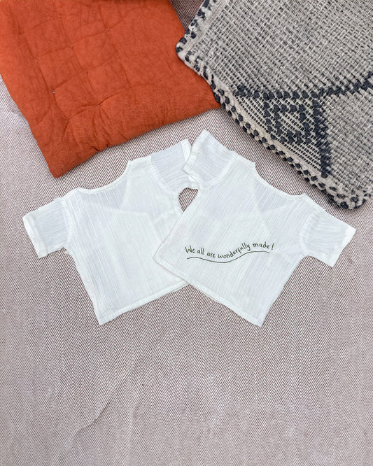 Bhaakur White Printed Angrakha Jhablas-Crinkled Muslin-Short Sleeves-Pack of 2-For Infants