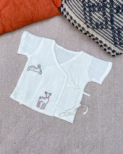 Bhaakur White Printed Angrakha Jhablas-Crinkled Muslin-Short Sleeves-Pack of 2-For Infants