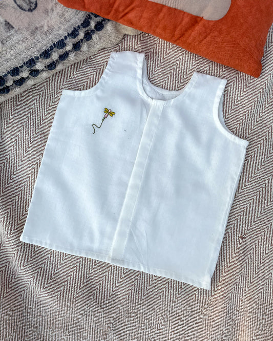 Bhaakur White Printed Jhablas-100% GOTS Certified Cotton-Sleeveless-Pack of 5-For Infants