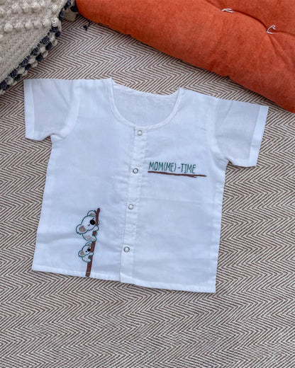 Bhaakur White Printed Jhablas-100% GOTS Certified Cotton-Short Sleeves-Pack of 5-For Infants