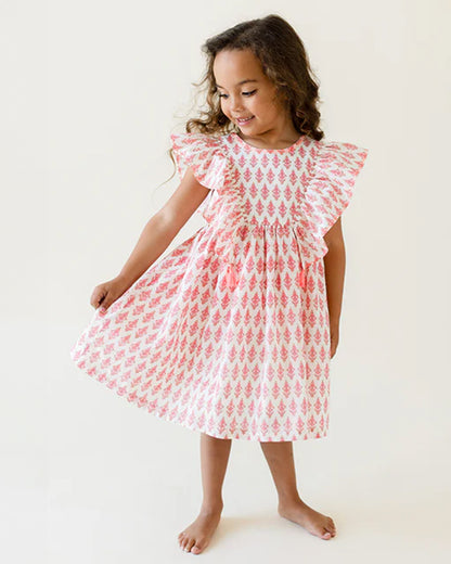 The Almirah White & Pink Daisy Frock Dress-Cotton-Printed-For Infants