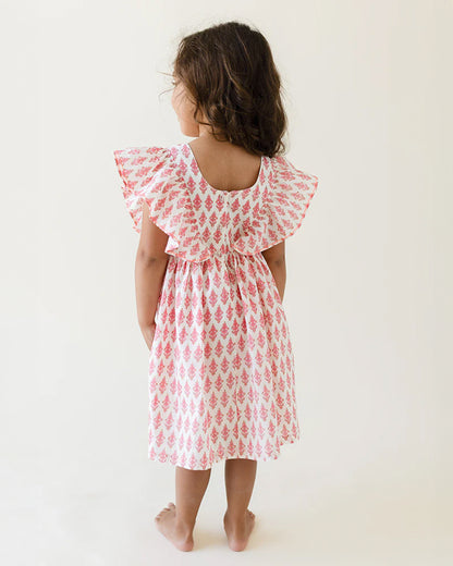 The Almirah White & Pink Daisy Frock Dress-Cotton-Printed-For Infants