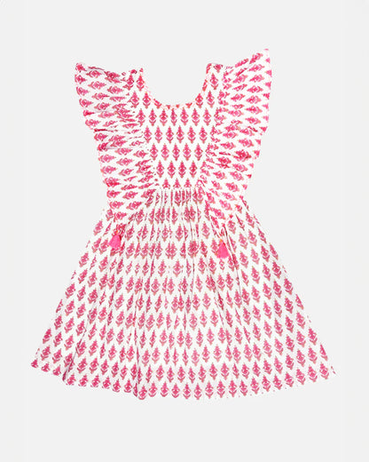 The Almirah White & Pink Daisy Frock Dress-Cotton-Printed-For Infants