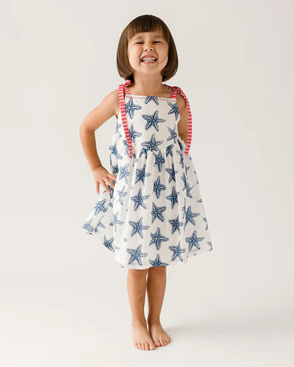 The Almirah White & Blue Starfish Frock Dress-Cotton-Printed-For Infants