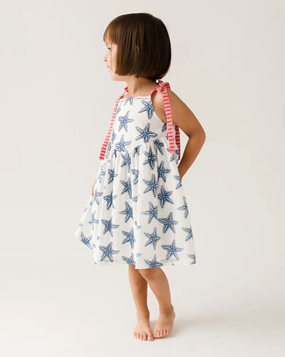 The Almirah White & Blue Starfish Frock Dress-Cotton-Printed-For Infants