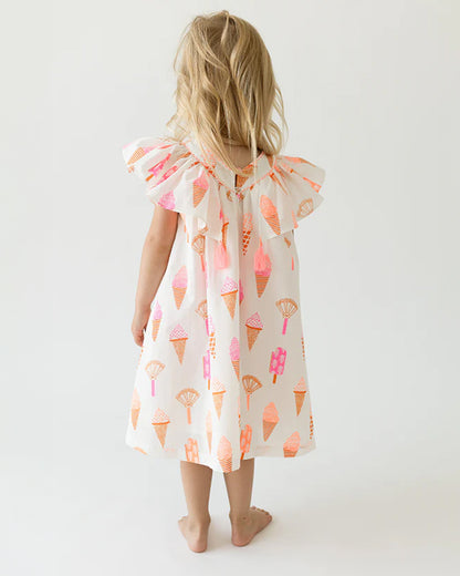 The Almirah White & Pink Frilled Frock Dress-Cotton-Printed-For Infants