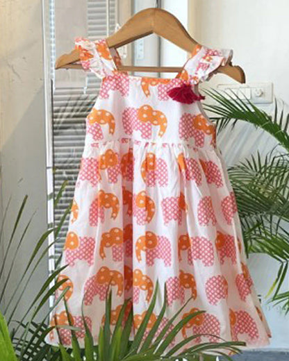 The Almirah White & Pink Frock Dress-Cotton-Printed-For Infants