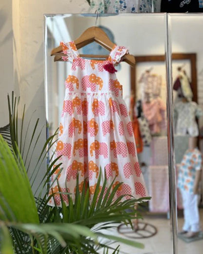 The Almirah White & Pink Frock Dress-Cotton-Printed-For Infants