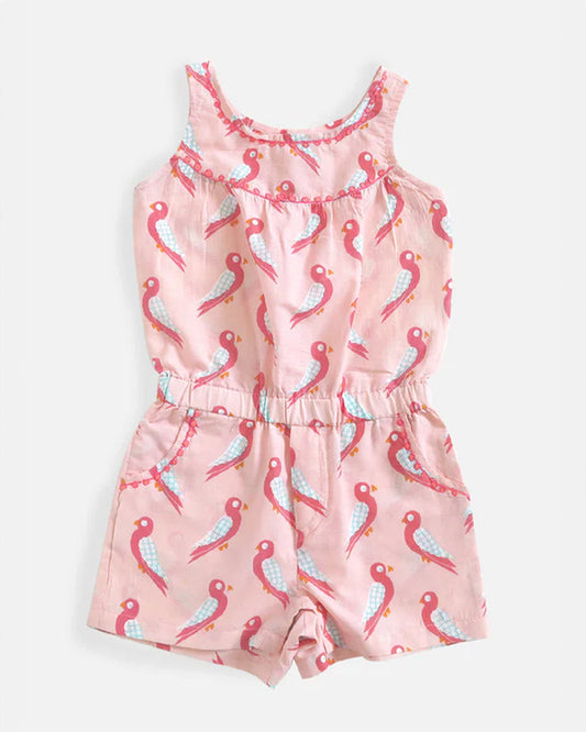 The Almirah White & Pink Jumpsuit-Cotton-Printed-For Infants