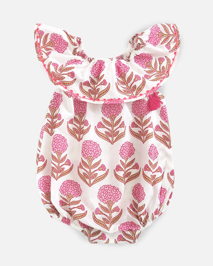 The Almirah Pink Romper-Floral-Cotton-For Infants