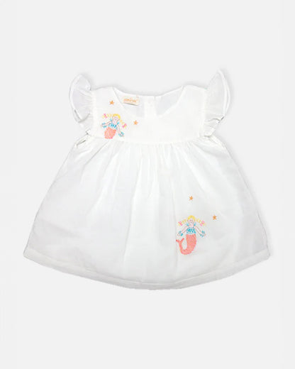 The Almirah White Mermaid Frock Dress-Cotton-Printed-For Infants