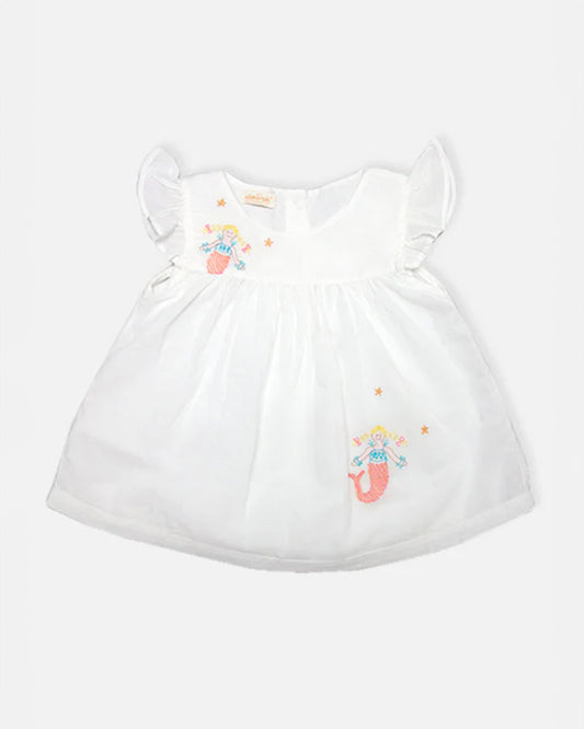 The Almirah White Mermaid Frock Dress-Cotton-Printed-For Infants