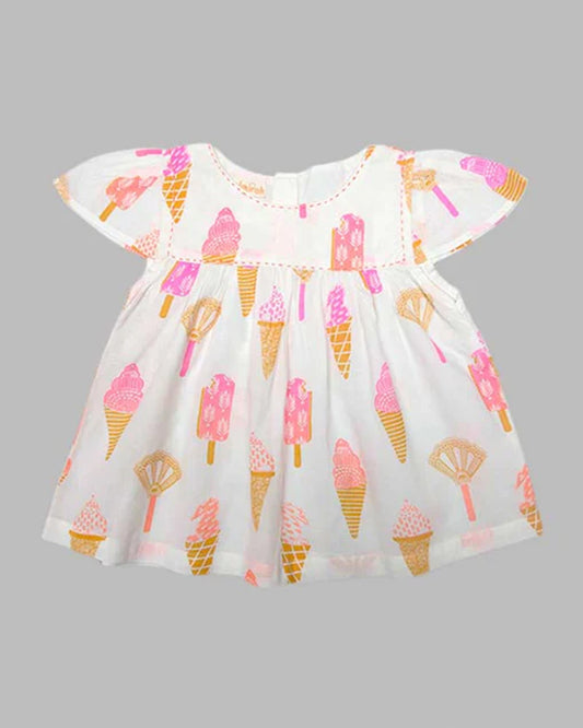 The Almirah Pink Frock Dress-Cotton-Ice Cream Printed-For Infants