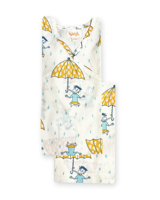 The Almirah White Jhabla Set-Umbrella-Cotton-For Infants