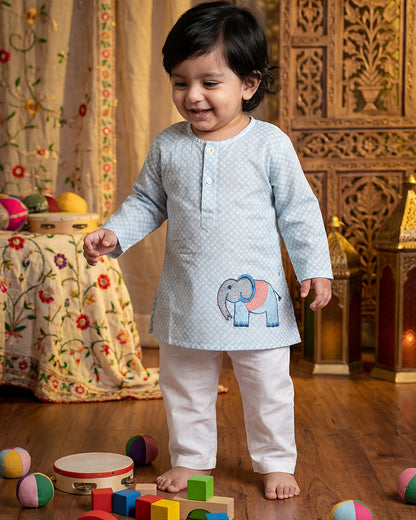 The Almirah Blue Kurta-Haathi-Cotton-For Infants