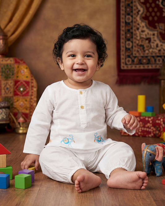 The Almirah Blue & White Kurta Set-Camel-Organic Cotton-For Infants