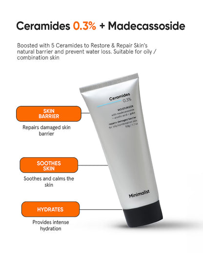 Minimalist 0.3% Ceramides & Madecassoside Face Moisturizer-For Oily & Irritated Skin-Repairs & Restores Skin Barrier-Pregnancy & Breastfeeding Safe