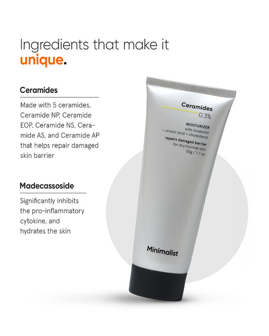 Minimalist 0.3% Ceramides & Madecassoside Face Moisturizer-For Oily & Irritated Skin-Repairs & Restores Skin Barrier-Pregnancy & Breastfeeding Safe