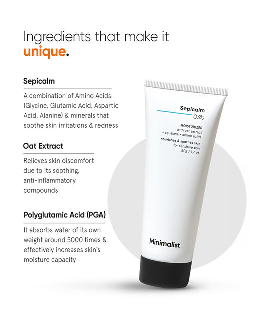 Minimalist 3% Sepicalm Face Moisturizer-With Oat Extract-For Hydration & Soothing Skin-Pregnancy & Breastfeeding Safe