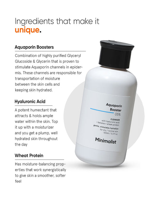 Minimalist 5% Aquaporin Booster Face Wash-For Dry Skin-Hydrates & Soothes Skin-Pregnancy & Breastfeeding Safe