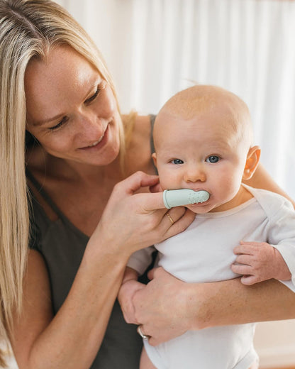 Dr. Brown's Silicone Finger Baby Toothbrush with Case-2 Pack-3 to 12M-Grey & Light Green