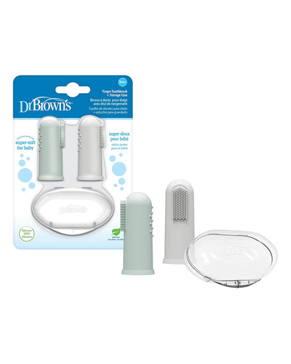 Dr. Brown's Silicone Finger Baby Toothbrush with Case-2 Pack-3 to 12M-Grey & Light Green