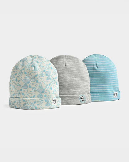 Mi Arcus White, Light Blue & Light Grey Caps-Cotton-Solid-Pack Of 3-For Infants