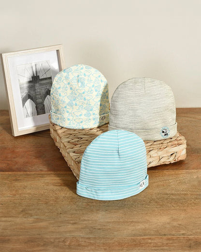 Mi Arcus White, Light Blue & Light Grey Caps-Cotton-Solid-Pack Of 3-For Infants