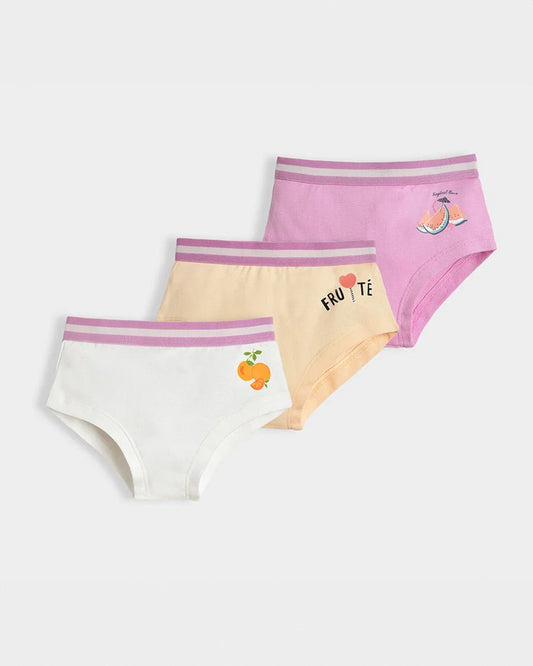 Mi Arcus Pink, White & Peach Panties-Cotton-Printed-Pack Of 3-For Infants