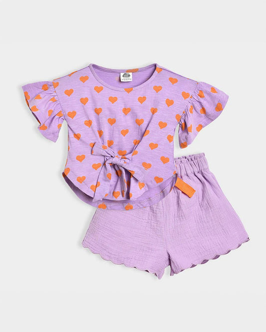 Mi Arcus Lavender Top & Shorts Set-Cotton-Printed-For Infants