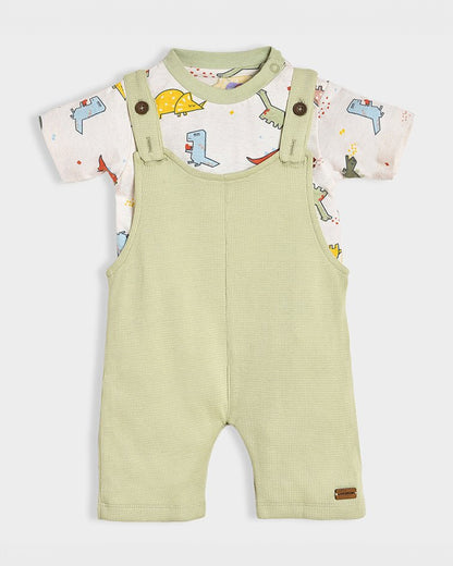 Mi Arcus Sage Green Dungaree With T-shirt-Cotton-Printed-For Infants