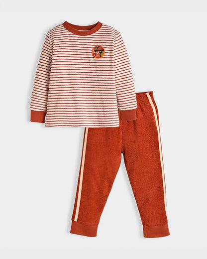 Mi Arcus Red & White Sweatshirt & Jogger Set-Cotton-Striped-Pack Of 1-For Infants