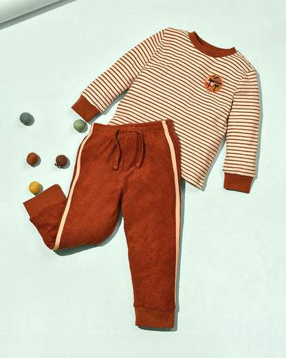 Mi Arcus Red & White Sweatshirt & Jogger Set-Cotton-Striped-Pack Of 1-For Infants