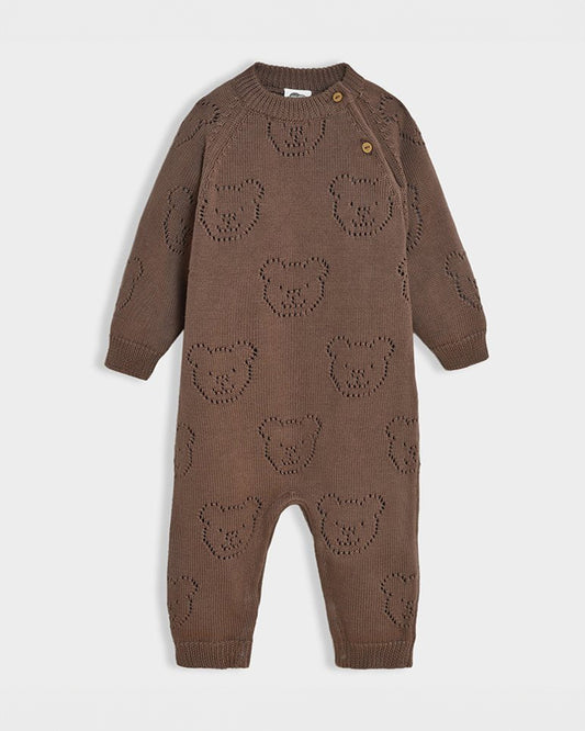 Mi Arcus Brown Knitted Jumpsuit-Cotton-Solid-For Infants