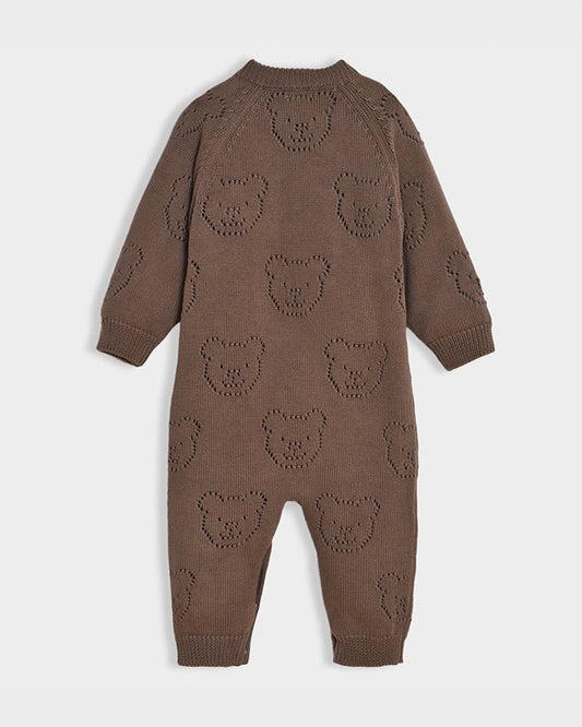 Mi Arcus Brown Knitted Jumpsuit-Cotton-Solid-For Infants