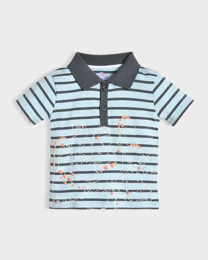 Mi Arcus Light Blue & Grey T-shirt-Cotton-Striped-For Infants