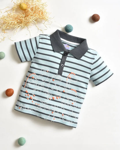 Mi Arcus Light Blue & Grey T-shirt-Cotton-Striped-For Infants