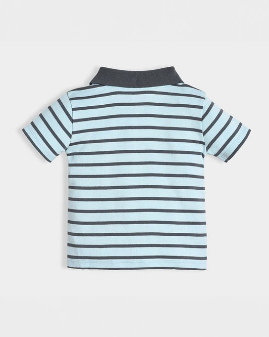 Mi Arcus Light Blue & Grey T-shirt-Cotton-Striped-For Infants