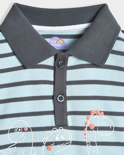 Mi Arcus Light Blue & Grey T-shirt-Cotton-Striped-For Infants