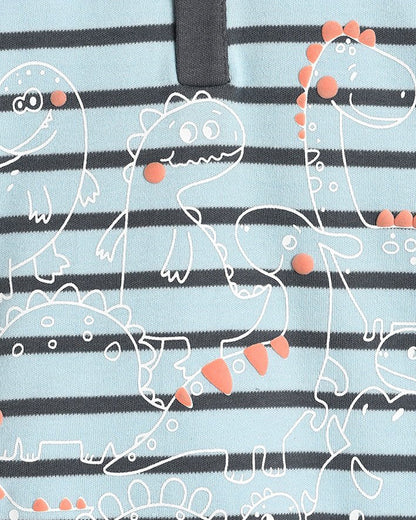 Mi Arcus Light Blue & Grey T-shirt-Cotton-Striped-For Infants