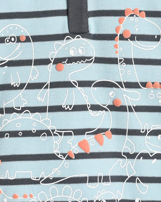 Mi Arcus Light Blue & Grey T-shirt-Cotton-Striped-For Infants