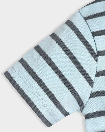 Mi Arcus Light Blue & Grey T-shirt-Cotton-Striped-For Infants