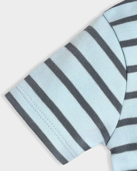 Mi Arcus Light Blue & Grey T-shirt-Cotton-Striped-For Infants