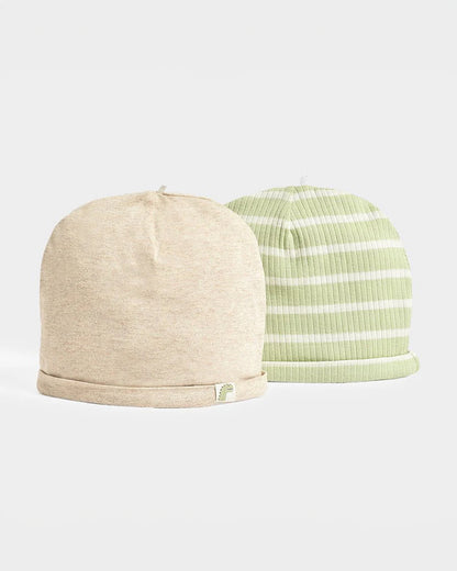 Mi Arcus Beige & Green Caps Set-Solid-Cotton-Solid-For Infants