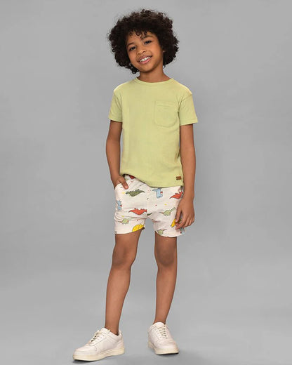 Mi Arcus Lime Green & White T-shirt & Shorts Set-Cotton-For Infants