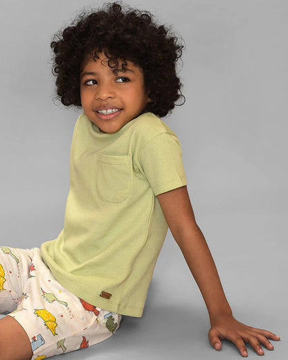 Mi Arcus Lime Green & White T-shirt & Shorts Set-Cotton-For Infants